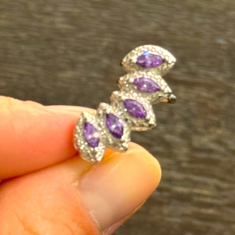 vintage STS Karis simulation amethyst 925 Sterling silver earring cuff!